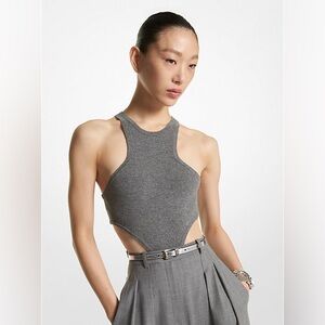 Michael Kors Collection Stretch Cashmere Cut Out Bodysuit Size XS
